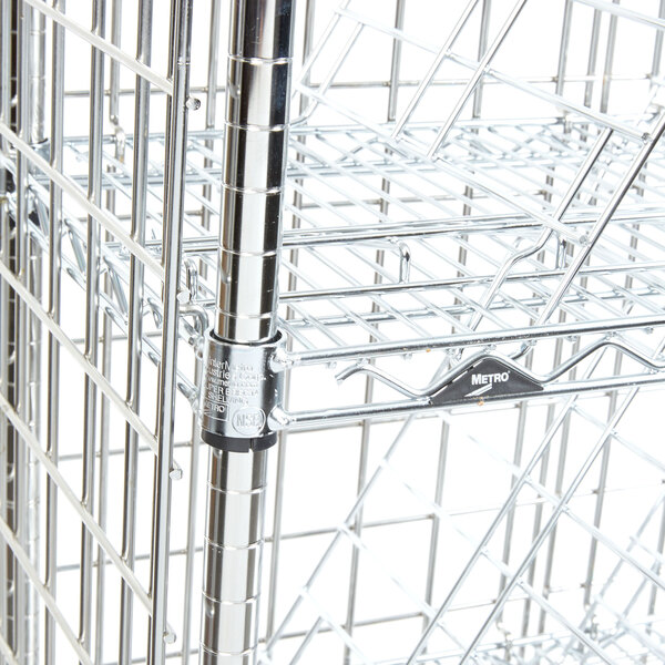 A white metal Metro wine rack.