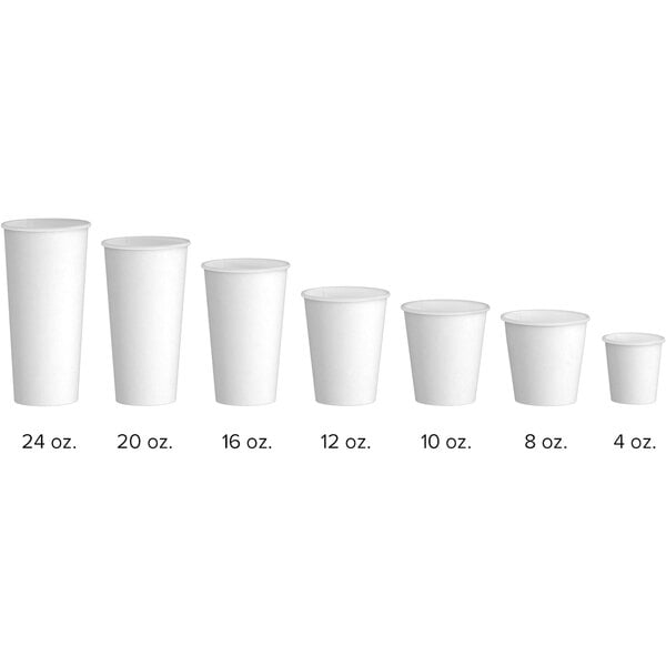 A row of Choice white paper hot cups.