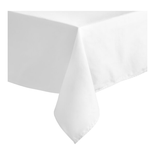 Intedge 54" x 96" Rectangular White Hemmed 50/50 Poly Cotton Blend Tablecloth
