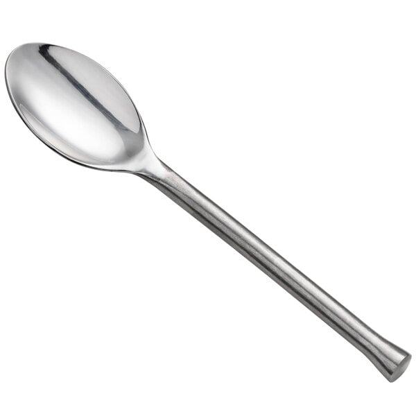 A close-up of a Oneida Wyatt stainless steel teaspoon with a long handle.