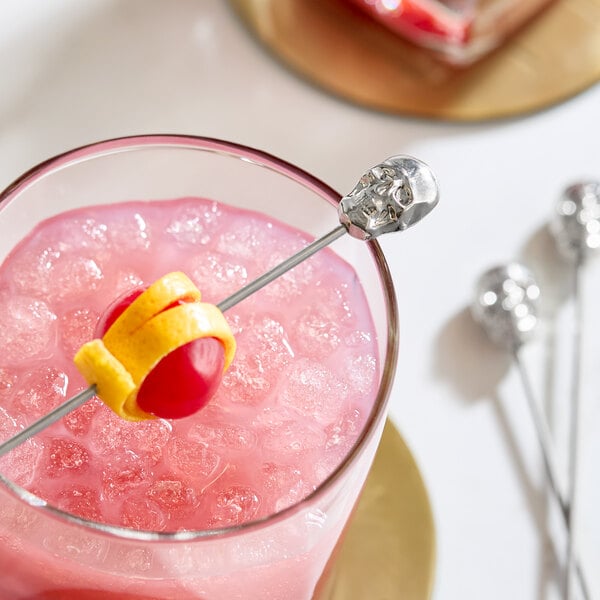 Barfly® M37064 4 3/8" Stainless Steel Skull Top Cocktail Pick - 12/Pack