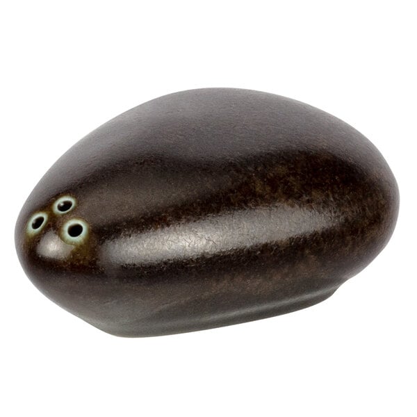 A black stone with two holes on it, the Bon Chef Tavola Eros salt and pepper shaker.