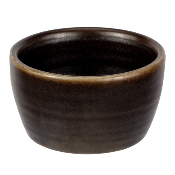 a brown bowl with a white background