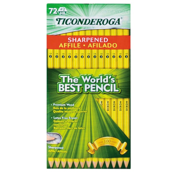 A box of 72 yellow Dixon Ticonderoga pencils.