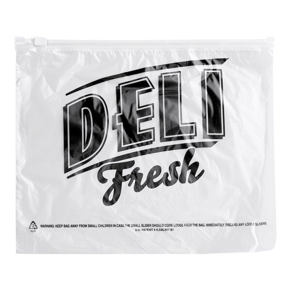 A white plastic deli bag with a slide seal top and "Deli Fresh" printed on the front.
