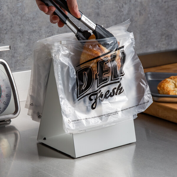 10" x 8" Printed "Deli Fresh" HDPE Plastic Deli Saddle Bag with Slide