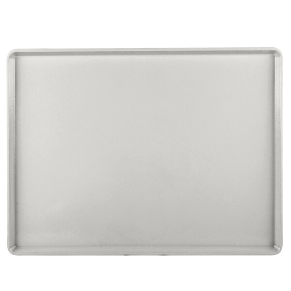 A taupe rectangular tray with a white border.
