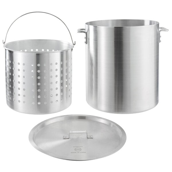Stock Pot 60 Qt Aluminum Heavy-Duty Handles Boil Steam Fry With Lid And Basket 