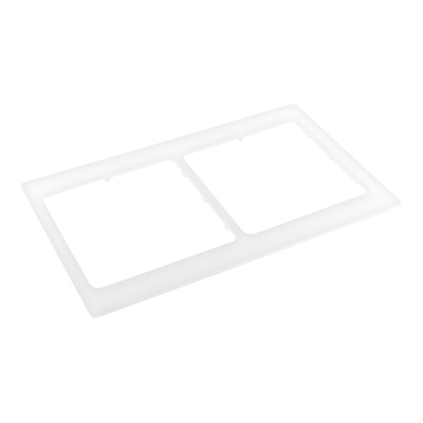 A white rectangular frame with two large cut-out sections, viewed at an angle on a plain background.