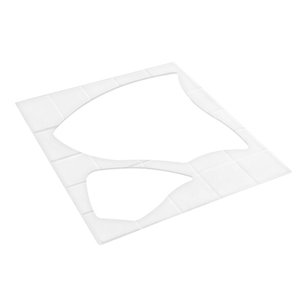 A white, rectangular tile with two irregularly shaped cutouts, displayed on a plain background.