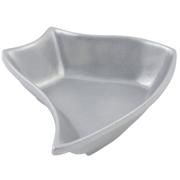 A Bon Chef pewter-glo bowl with a curved edge.