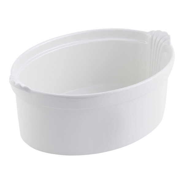 Bon Chef 8 Qt. White Sandstone Finish Cast Aluminum Oval Casserole Dish with Shell Handles
