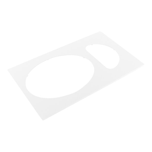 A white rectangular panel with two large oval cutouts of different sizes.