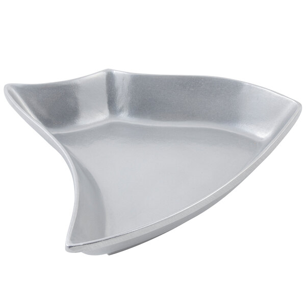 A Bon Chef pewter-glo cast aluminum bowl with a curved edge.