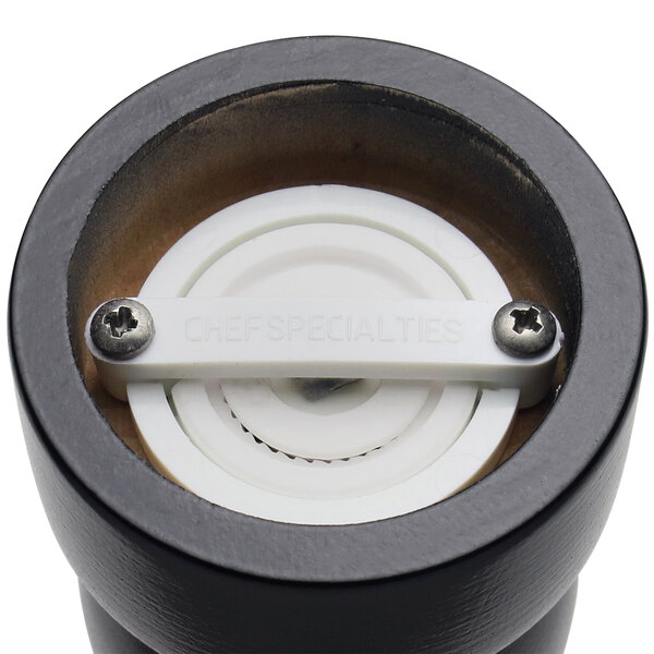 A close up of a Chef Specialties Salem Ebony salt and pepper mill set.