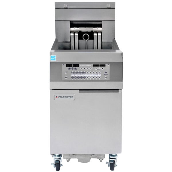 A Frymaster electric floor fryer with a stainless steel top.