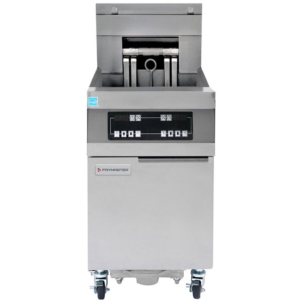 A Frymaster electric floor fryer with a stainless steel top.