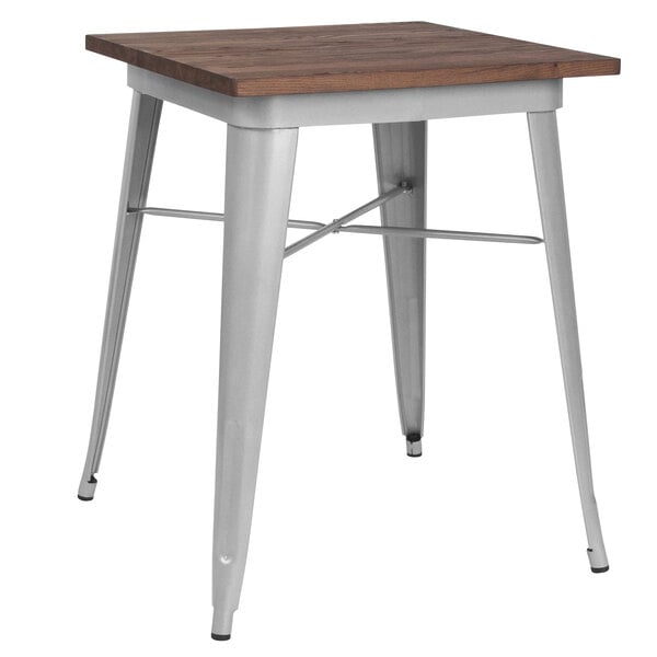 a table with a wood top