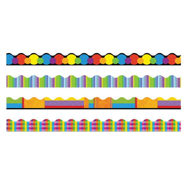 A set of 48 Trend Terrific Trimmers border strips with colorful circles on a white background.