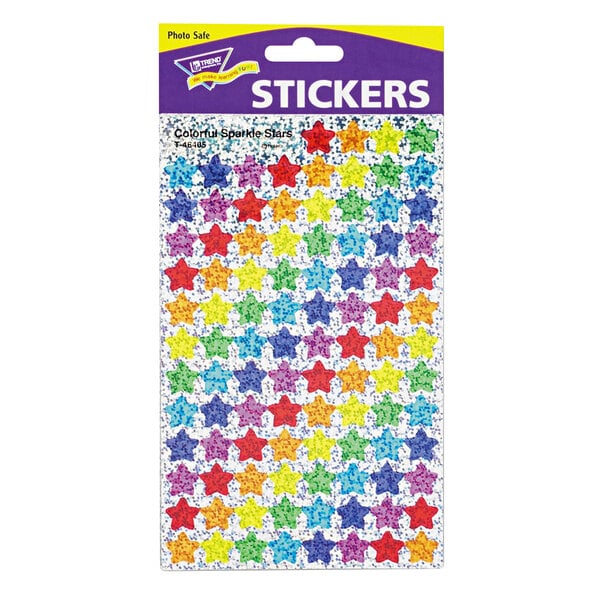 A package of Trend SuperSpots assorted colorful sparkle star stickers.