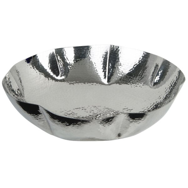 a close-up of a silver bowl