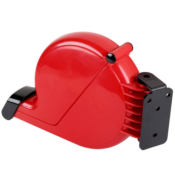 A red and black Turn-O-Matic Take-a-Number tape dispenser.