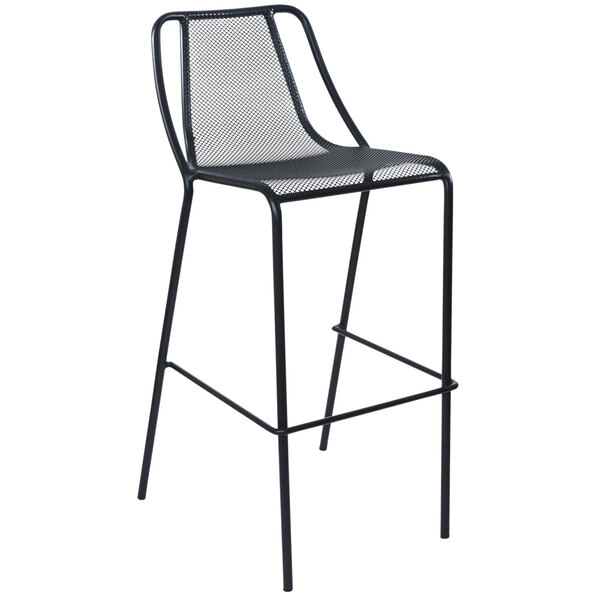 a black bar stool with a white seat