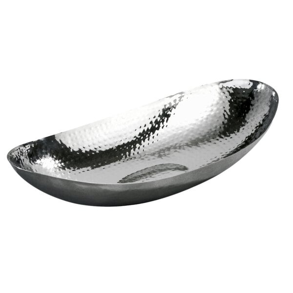 An Eastern Tabletop stainless steel serving bowl with a hammered finish.