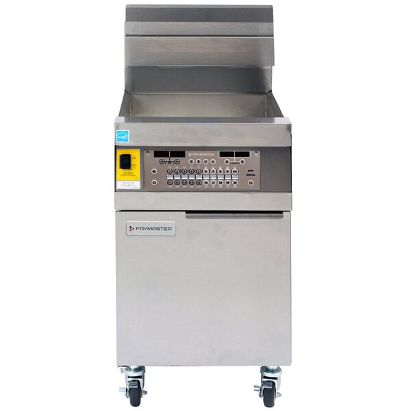 A Frymaster gas floor fryer with a stainless steel top.