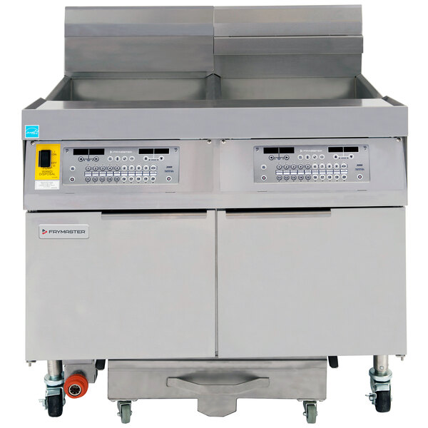 A large commercial Frymaster gas fryer with two drawers.