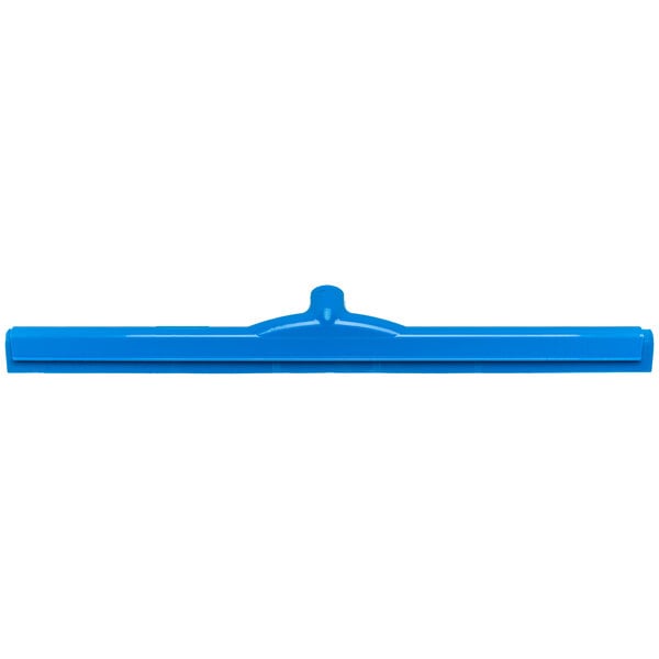 A blue Carlisle floor squeegee with a plastic frame on a white background.