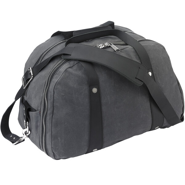 A black Barfly bartender gear bag with black straps.