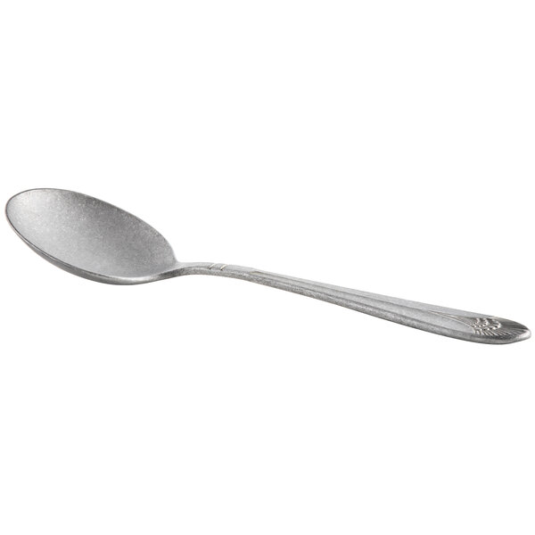 A Libbey Vintage Metropolitan stainless steel bouillon spoon with a silver handle and spoon.