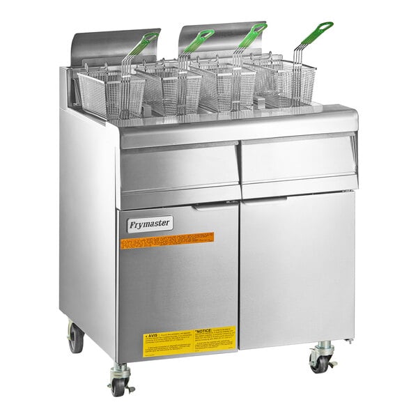Frymaster MJ240 Natural Gas 2 Unit 80 lb. Floor Fryer with Millivolt Controls - 220,000 BTU