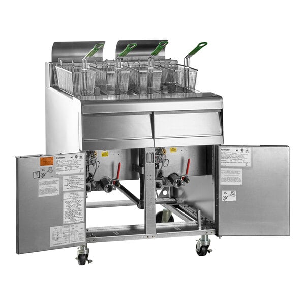 Frymaster MJ240 Natural Gas 2 Unit 80 lb. Floor Fryer with Millivolt Controls - 220,000 BTU