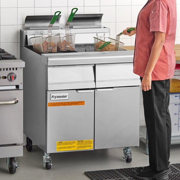 Frymaster MJ240 Natural Gas 2 Unit 80 lb. Floor Fryer with Millivolt Controls - 220,000 BTU