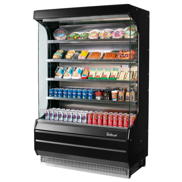 Turbo Air Tom 40b Sp A N 39 Black Refrigerated Air Curtain Merchandiser With Black Mirrored Interior And Solid Side Panels