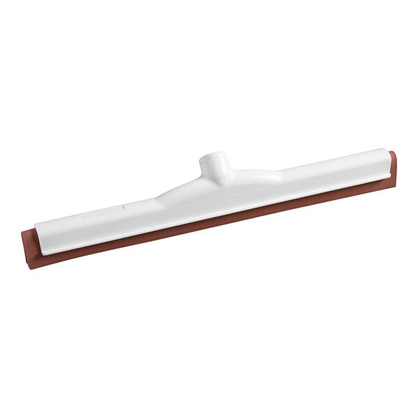 A red and white Carlisle floor squeegee with a plastic frame.