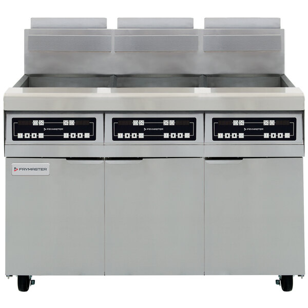 Frymaster MJ350 Natural Gas 3 Unit 50 lb. Floor Fryer with Digital