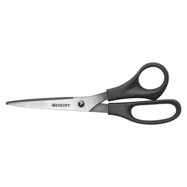 A pair of Westcott black-handled scissors.