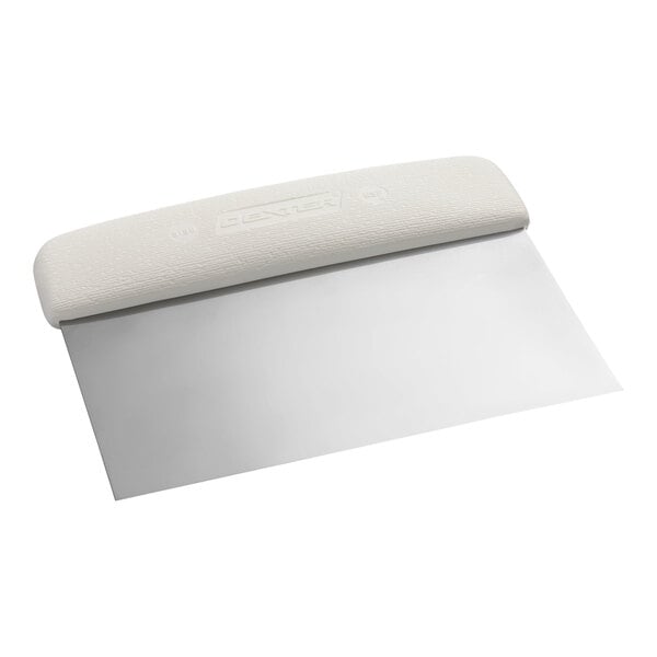 Dexter-Russell 17303 Sani-Safe 6" x 4 5/8" High Carbon Stainless Steel Dough Cutter / Bench Scraper with White Handle