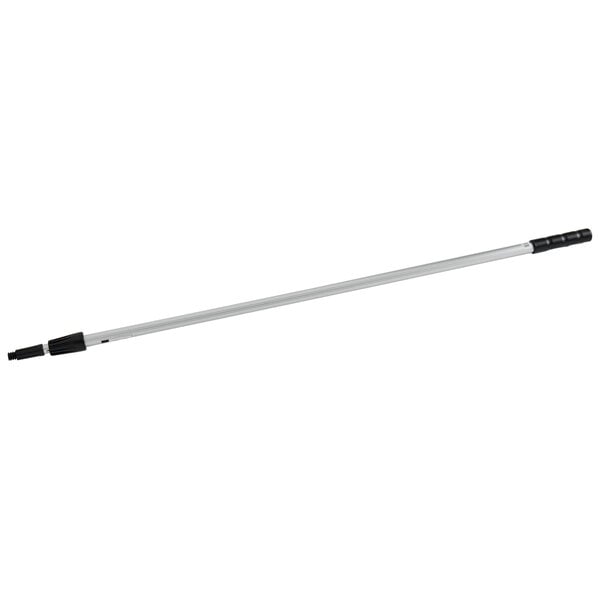 A long metal pole with a black and white handle.