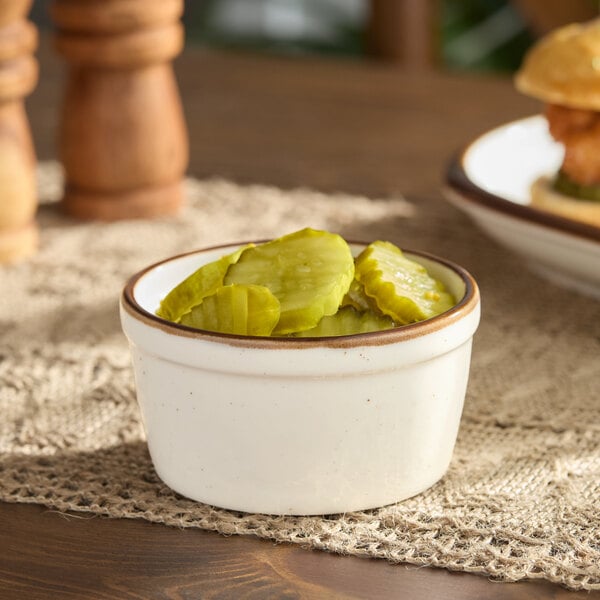 Acopa Keystone 7 oz. Vanilla Bean Stoneware Ramekin - 6/Pack