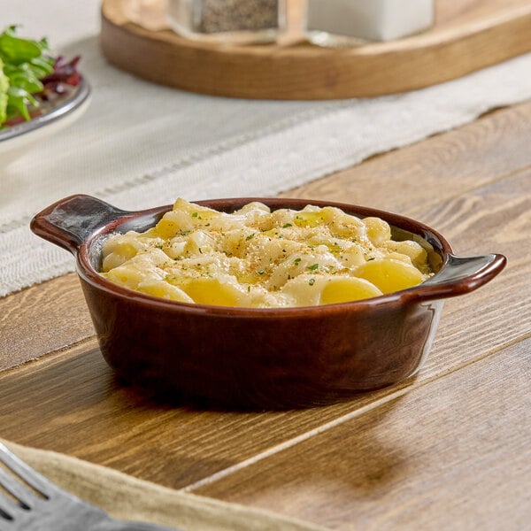 Acopa Keystone 6 oz. Chestnut Porcelain Mini Casserole Dish with Handles - 6/Case