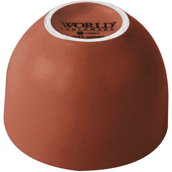 A close up of a Libbey Driftstone clay bouillon bowl.