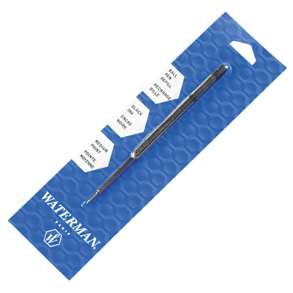 A Waterman medium ballpoint pen refill in black packaging.