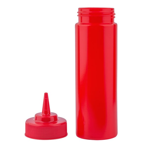Tablecraft 11253K 12 oz. Red WideMouth™ Cone Tip Squeeze Bottle with 53 mm Opening 12/Pack