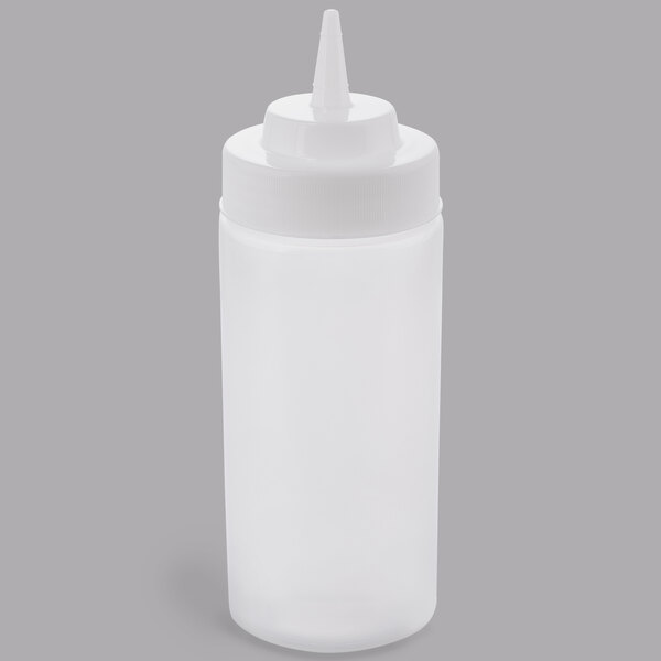 A Tablecraft clear plastic squeeze bottle with a white cone tip.