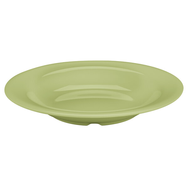 A green Diamond Harvest melamine bowl with a white background.