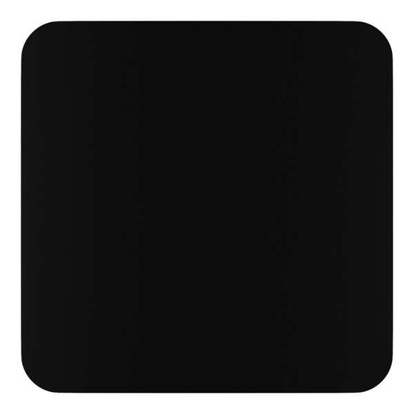 A square, black tabletop with rounded corners.